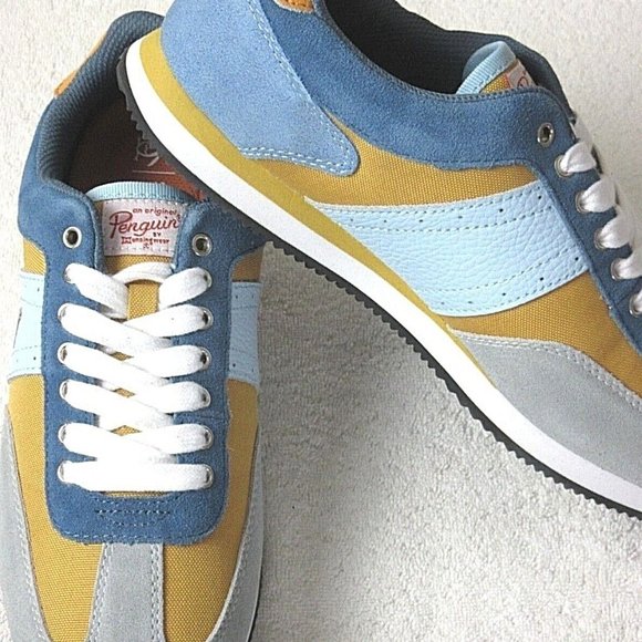 Original Penguin Men's Breaker Jogger Lace Up Suede Nylon Sneakers White Blue - Picture 4 of 5